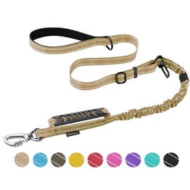 AUBELL Tactical Dog Leash Heavy Duty,4-6ft No Pull Bungee Dog Leash for Medium Large Dogs with Comfortable Padded Double Handle & Car Harness,Reflective Adjustable Strong Dog Leash for Training,Brown