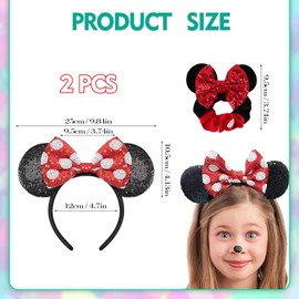 Fashionable mouse ears bow headband, glitter headband, with black and red polka dot velvet hairband