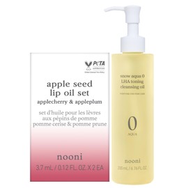 NOONI NOONI Korean Vegan Appleseed Lip Oil Set - Applecherry & Appleplum + Korean Cleansing Oil - Snow Aqua 0 LHA Toning Pore Care Korean Facial Oil Cleanser, 6.76 fl.oz Bundle