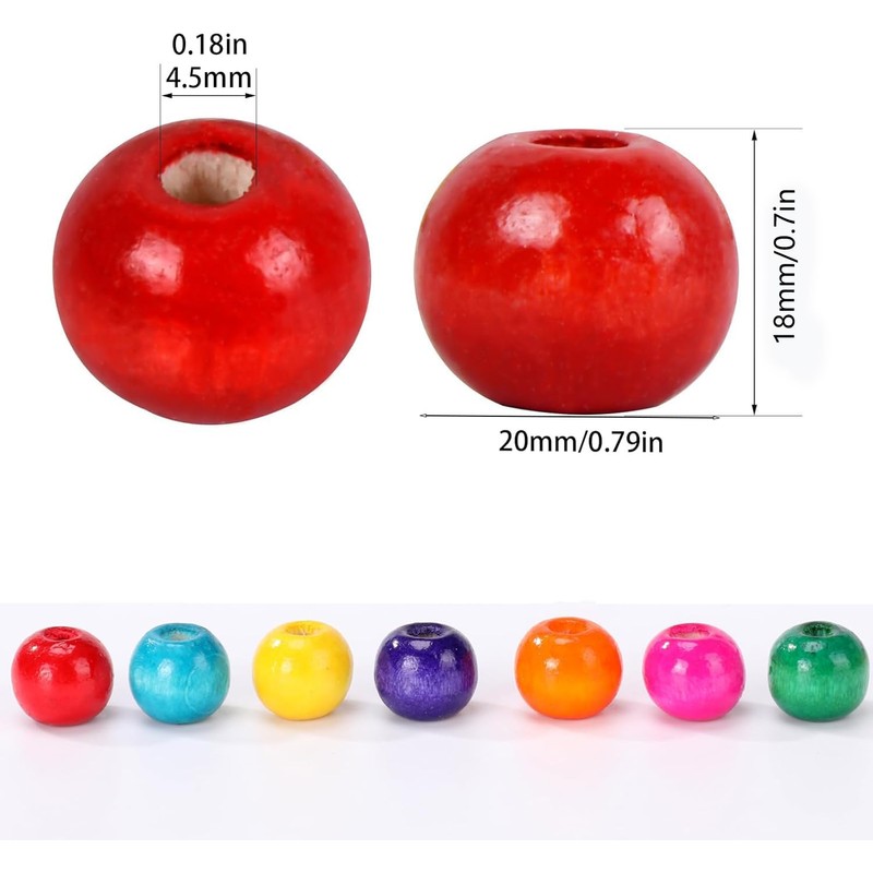 120PCS 20mm Colored Wooden Beads for Crafts, Large Hole Round