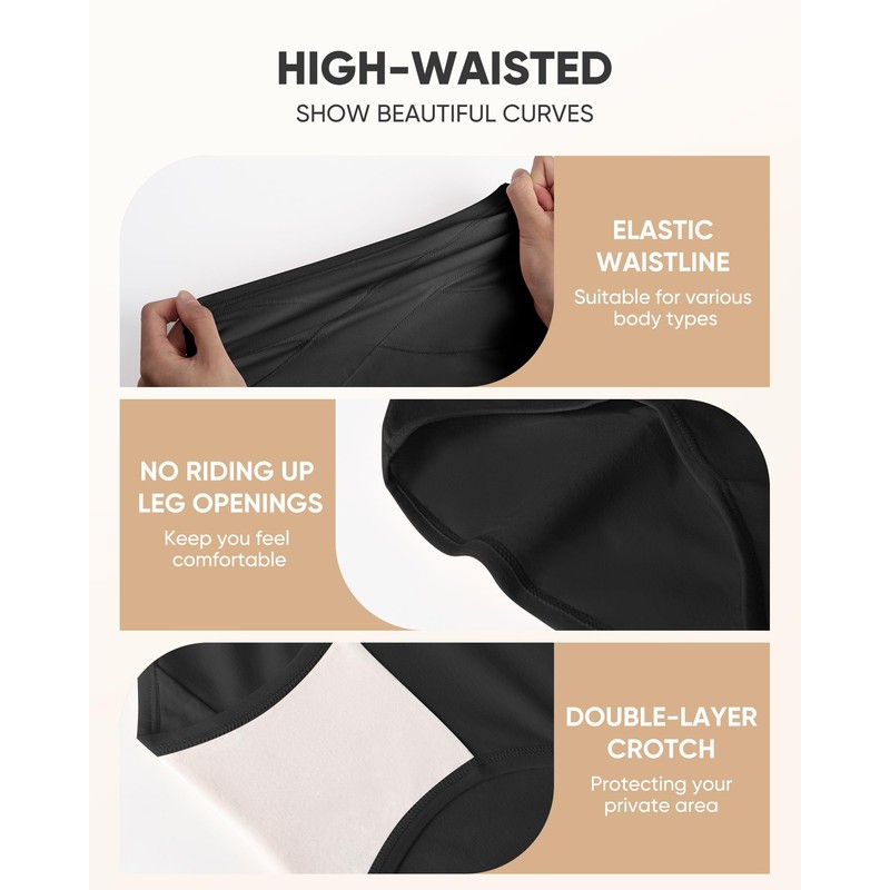 YDQ Womens High Waisted Cotton Underwear 4 Pack Tummy Control