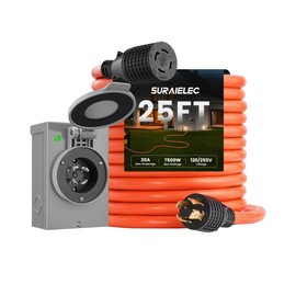 SURAIELEC 30 Amp 25FT Generator Cord and Power Inlet Box, Generator Box with 4-Prong Generator Cord, NEMA L14-30P to L14-30R Generator Cord Waterproof Combo Kit, ETL Listed, Ready for Emergency Use