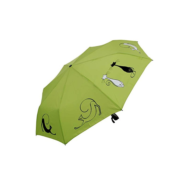 Doppler Mini Pocket Umbrella Open-Close Automatic Cats Friends, lime, cat-themed