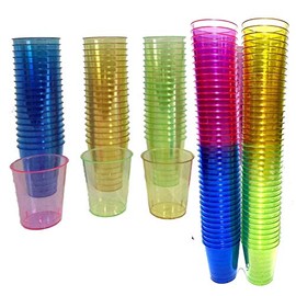 320 Plastic Shot Glasses, Colourful Rainbow 30ml Shot Cups Shots Jelly Sample Desserts, Weddings Birthdays Parties Christmas, Stag, Hen Re-Usable (320)