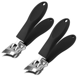 LQIOACU 2 Pieces Angled Nail Clippers Ergonomic Wide Mouth Design for Thick Precise Nails (Black)