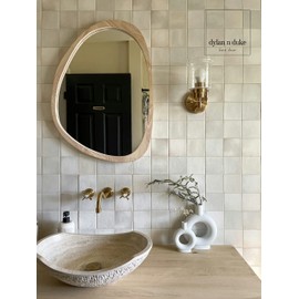 Irregular Wood Frame Boho Mirror - Large Wall Mounted Accent, Asymmetrical, Modern Aesthetic Wall Decor for Bedroom, Entryway, Living Room, Bathroom (Natural)