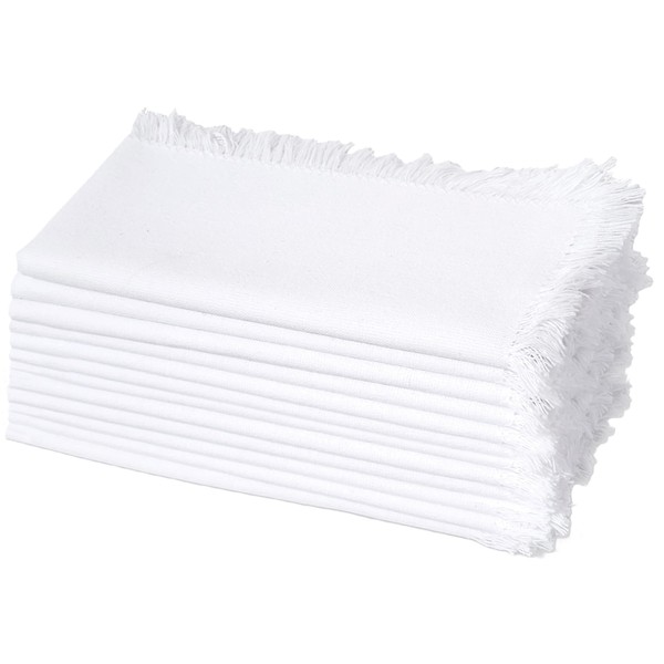 COTTON CRAFT Cloth Napkins with Fringe Border - Set of
