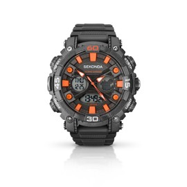 Sekonda Men's Digital Watch with Black Dial Digital Display and Grey Plastic Strap 1037.05