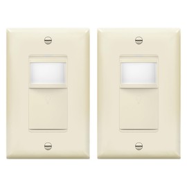 LIDER Motion Sensor Switch with Wall Plate, PIR Sensor Light Switch, Occupancy & Vacancy Modes, No Neutral Wire Required, 120V, 60Hz, 150W LED/CFL, Single Pole, LPS-1P-LAWP2P, Light Almond, 2 Pack
