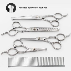 iSeaFly Dog Grooming Kit with Round Tip, Set of 5 Cat Dog Grooming Scissors Set, Stainless Steel Dog Scissors for Full Body, Face, Nose, Ear (silver)