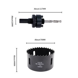 Hole Cutter 3.0 inches (76 mm) LAIWEI Bimetal Hole Saw HSS Round Hole Saw Head 0.07 inch (1.8 mm) Thick, Cutting Depth Up to 1.5 inches (38 mm), Heavy Duty Arbor, For Wood, Plastic, Plasterboard,