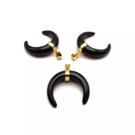 Black Obsidian Crescent Moon Pendant 33x33mm Sold Per Piece