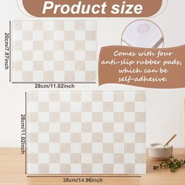 Thenshop Set of 2 Tempered Glass Cutting Boards Beige Check Countertop Cutting Boards Heat Resistant, with Non-slip Feet for Kitchen Counter Housewarming Wedding Gift 7.9x11inch+11x15 Inch