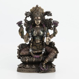 Veronese Design 9 1/2 Inch Tall Lakshmi Hindu Goddess Sitting On Lotus Cold Cast Bronzed Resin Statue Religious Figurine Spiritual Collectible