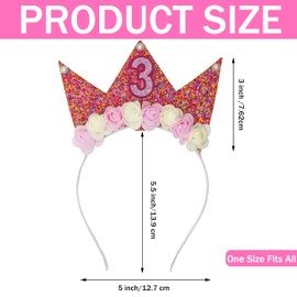 3nd Birthday Decorations for Girls 3nd Birthday Headband Flower Birthday Crown for Girls Glitter Hair Band Happy Birthday Decorations Cute Flowers Crown for Princess Girl Baby Show Toddler Photography