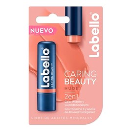 LABELLO Bálsamo Labial Caring Beauty Nude (4.8 g), Color Intenso y Cuidado Duradero con Vitamina E y Aceite de Almendras Orgánico