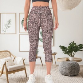 Women's 7/8 Length Sports Fitness Running Leopard Print High-Waist Comfortable Yoga Leggings One Size/S 5ea