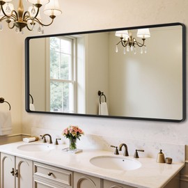 Furnbar Black Bathroom Mirror 60x30 Inch, Rounded Corner Rectangle Mirror with Metal Deep Frame, Wall Mirrors for Over Sink, Vanity, Bedroom, Bathroom, Hangs Horizontally or Vertically