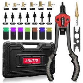 AIUITIO Rivet Nut Tool with a Step Drill Bit & 90 Rivnuts, 13" Heavy Duty Rivnut Tool Kit with 7 SAE & Metric Mandrels, Threaded Insert Hand Riveter with Rugged Carrying Case