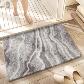 Alfombra de baño de alta calidad, superabsorbente, antideslizante, con felpa gruesa, suave y duradera para baño, recámara, cocina, sala de estar, lavable a máquina, 16 x 24 pulgadas, gris