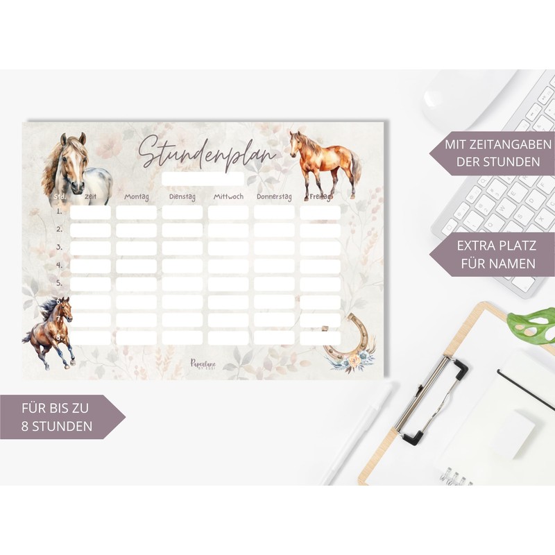 Horse timetable magnetic wipe clean for fridge and whiteboard, boho