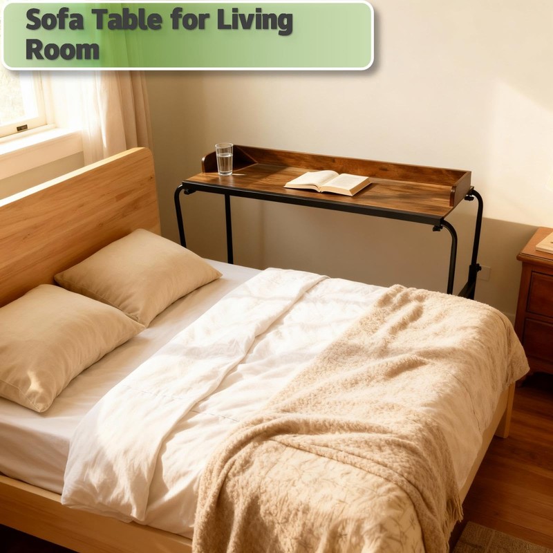 Overbed Table with Wheels and Desktop Enclosure (Brown)
