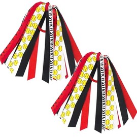 anshome 2PCS Softball Ponytail Holders for Women Red Black Glitter Hair Ribbons Streamer Softball Elastic Hair Ties Band Scrunchies Game Day Party Decor Back School Gift for Cheerleader Fans