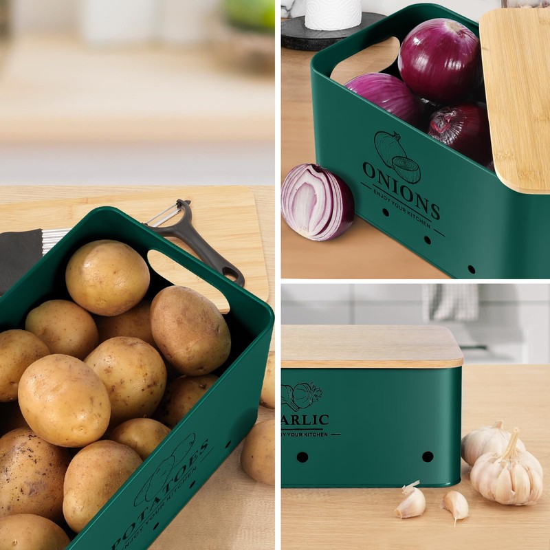 Dekosilave Kitchen Vegetable Storage Set of 3, Metal Onion Garlic