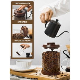 Tourdeus Glass Coffee Jar for Coffee Bar 900 ml – Pop Top Air Tight Coffee Bean Container with CO2 Valve, 30 Oz Coffee Storage Airtight Canister, Brown
