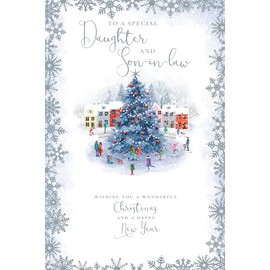 Daughter & Son in Law Christmas Card Traditional Tree 9" x 6" Lovely Verse
