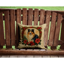 Caroline's Treasures DAC2347PW1414 Collie Christmas Flowers Throw Pillow Machine Washable, Indoor Outdoor Decorative Pillow for Couch, Bed or Patio, 14Hx14W