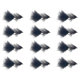 Feeder Creek Bead Head Wooly Bugger Fly Fishing Flies for Trout, Bass and Panfish - 12pc Handmade Multicolor Wet Flies for Freshwater Fishing (6, White/Black)