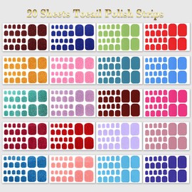 SILPECWEE 20 Sheets Toe Nail Polish Strips Glitter Solid Color Nail Stickers Adhesive Nail Wraps Manicure Kit with 1Pc Nail File