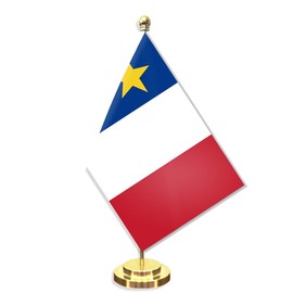 Acadia Desk Small Flag Set,5×8 Inch Acadian Mini Desktop Table Banner,12" Metal Solid Pole Decor,Tiny Digital Printed Polyester Banner With Golden Base