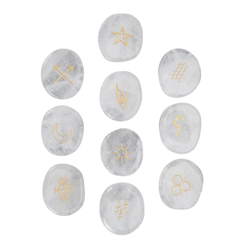 10Pcs Engraved Rune Stones Palm Stones Healing Witch Rune Stone