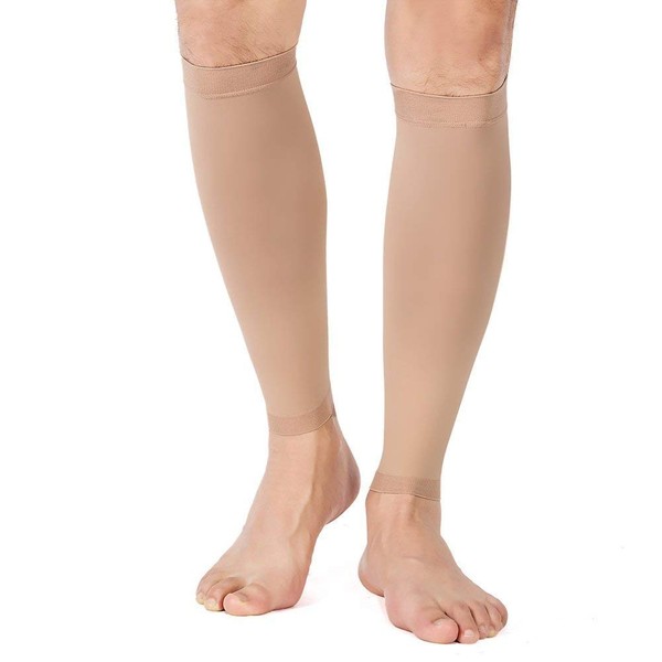 TOFLY - Funda de compresión para pantorrilla para hombres y mujeres, 1 par, calcetines de compresión sin pies de 20 a 30 mmHg para soporte de piernas, espinillas, alivio del dolor, hinchazón, venas varicosas, maternidad, lactancia, corto beige XL