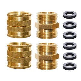 HQMPC Garden Hose Adapter, Double Female Swivel Hose Connector with Double Male Hose Connector 3/4 Inch GTH Brass Connector, Garden Hose Connector (4 Pack) with 6 Pcs Washers