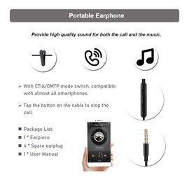 In-Ear Radiation Protection Headset, 3.5 mm Anti-Radiation Headphones for Wired Stereo Earphones, Air Tube Earphones, Built-in Microphone, Compatible with Smartphones, Desktop, Tablet, PC (Black)