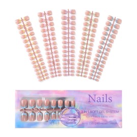 KADS 150Pcs French Tip Soft Gel Full Cover Nail Extension French Tip Press on Nails, Short Square Nail Tips Pink, Soft Gel Nails False Nail, Acrylic Fake Nails for Nail Art DIY (5 Different Color, 01)