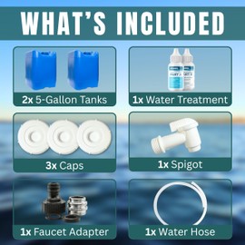 5-Gallon Stackable Water Tanks for Long-Term Emergency Storage | Complete Water Storage Kit for Survival with Lids, Spigot, Water Treatment, Hose & Faucet Attachment (2 Tanks (10 Gallons))