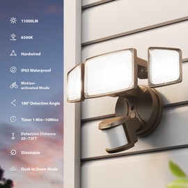 Onforu 100W LED Motion Sensor Outdoor Lights, Dusk to Dawn Flood Light Outdoor Motion Sensor, Hardwired Security Lights Floodlights Outside 11000LM 6500K Daylight IP65 Waterproof (Brown)