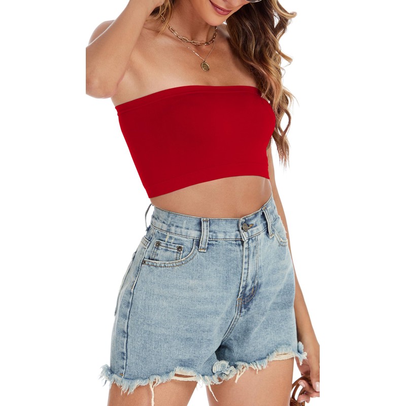 Womens Tube Tops Summer Bandeau Casual Crop Top Going Out