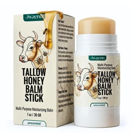 Tallow Honey Balm Stick Grass-Fed Beef Tallow Moisturizer for Face & Body, Multi-Purpose Solid Balm for Sensitive Skin, with Raw Honey & Vitamin E, 30g, 1 oz