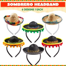JOYIN 6 PCS Cinco De Mayo Fiesta Fabric and Straw Sombrero Headbands Party Costume for Fun Fiesta Hat Party Supplies, Luau Event Photo Props, Mexican Theme Decorations and Party Favors