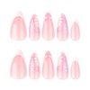 24 Pcs Almond Press on Nails Pink Fake Nails White