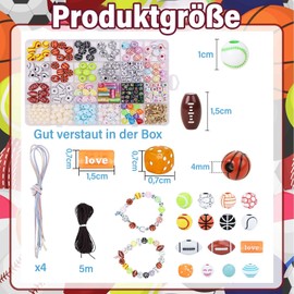 Barlone Acryl Sport Perlen Kinder - DIY Bastelset für Fußball, Baseball, Basketball Armbänder mit Auffädelbox, Perlen zum Auffädeln für Geschenke für Jungen und Mädchen