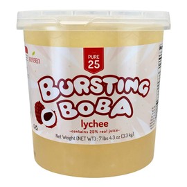 Bossen Bursting Boba, Lychee Flavor Popping Boba Tea Pearls with 25% Real Fruit Juice, 7.26 Pound Tub, [Pack of 1]