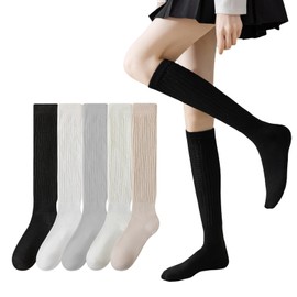 Senteria Women's Knee High Socks, Set of 5, Solid, Stretchable, Breathable, Antibacterial, Deodorizing, Cute, Women's, Long Socks, Thermal, Cold Protection, Beautiful Legs, Compression, Four Seasons