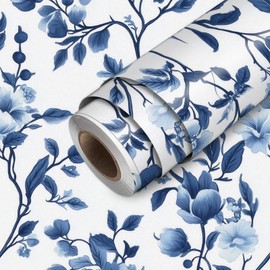 HOMETITUTE Blue Botanical Wallpaper Peel and Stick Floral Contact Paper Wall Paper Stick 17.7" x 118.1" Self Adhesive Vinyl Wall Decor for Bedroom Living Room Accent Wall
