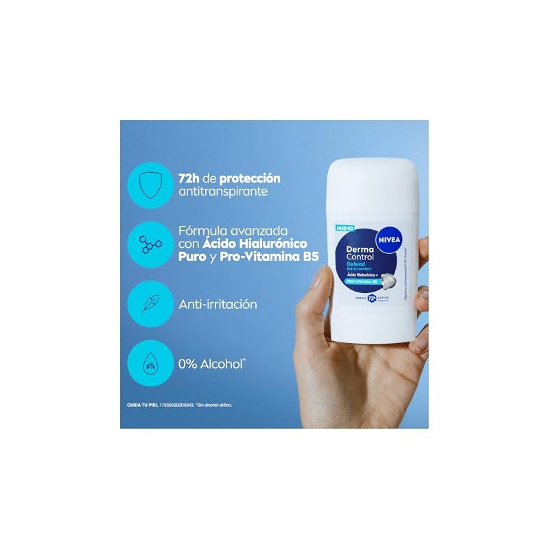 NIVEA Desodorante Antitranspirante Derma Control Defend en Barra 50g, Para